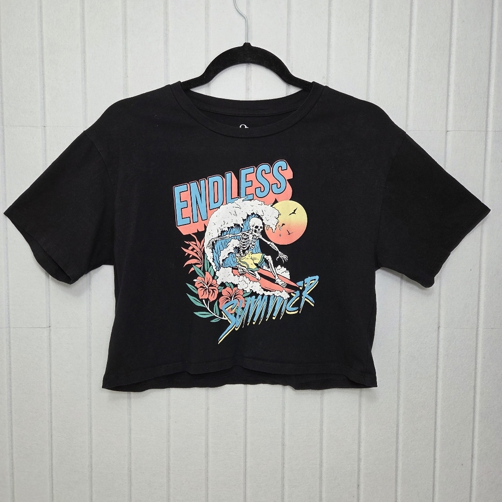 Organic Generation Black Graphic Short Sleeve Crop Tee Endless Summer Skeleton